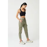 LOS OJOS Women's Khaki Jogger Pants with Cargo Pocket Elastic Waist and Legs Elasticated Cargo