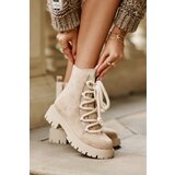 PS1 Warm ankle boots made of eco suede with zipper light beige Caellita | Shoptok.si
