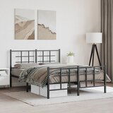 Maison Chic Kovinski Posteljni okvir - Dvoposteljna postelja - Zakonska postelja z vzglavjem in vznožjem črn 135x190 cm, (21695563) | Shoptok.si