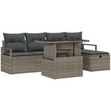 vidaXL Set vrtnog namještaja od 6 dijelova s jastučićima - siva poli ratan, 2-sjedna vrtna sofa s odlaganjem i jastučićima - siva poli ratan | shoptok.hr