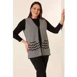 By Saygı Zigzag Patterned Plus Size Knitwear Vest with Pockets