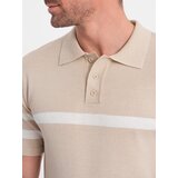 Ombre Men's soft knit polo shirt with contrasting stripes - beige | Shoptok.si