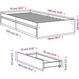 vidaXL Posteljni okvir s predali dimljen hrast 75x190 cm inž. les | Shoptok.si