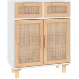  Komoda bijela 60 x 30 x 75 cm masivna borovina i prirodni ratan | Eponuda.com
