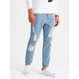 Ombre Men's TAPERED FIT denim pants with holes - light blue | Shoptok.si