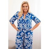 Kesi Włoski Plus size women's viscose set with geometric print cornflower blue | shoptok.hr