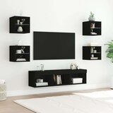  7-dijelni zidni TV elementi s LED svjetlima crni drveni | shoptok.hr