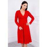  Dress cut under the bust, long sleeve red Cene