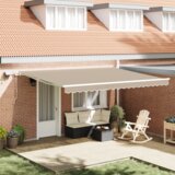 vidaXL Ročna retraktibilna tende z LED Bež 450x300 cm, Nadomestno platno za tende za okvir 4,5x3 m Bež | Shoptok.si