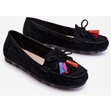 Boto Suede Loafers With Bow And Fringes Black Dorine | Shoptok.si