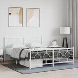 Maison Chic Kovinski Posteljni okvir - Dvoposteljna postelja - Zakonska postelja z vzglavjem in vznožjem bel 150x200 cm, (21695787) | Shoptok.si