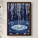 Wallxpert uramljena MDF slika 3752KACT-060, kiša i krugovi na vodi u tamnoplavim tonovima, 37 x 52 cm Cene