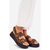 Boto Ladies Platform And Wedge Sandals With Buckles Leopard Brown Genorre | Shoptok.si