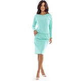 Numoco 189-12 Long-sleeved sweatshirt dress with pockets – comfortable cut with a low neckline at the back – mint | Shoptok.si
