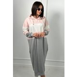 Kesi Three-color hooded dress powder pink + ecru + gray | Shoptok.si