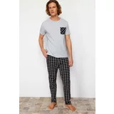 Trendyol Men's Black 3-Piece Set Plaid Patterned Regular Fit Knitted Pajamas Set