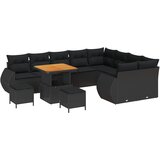 vidaXL 12-dijelni set vrtne sofe s jastučićima crna poli ratan akacija, 3-dijelni set vrtne blagovaonice s jastučićima crna poli ratan akacija | shoptok.hr