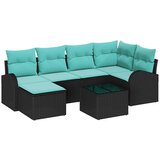 vidaXL Kavčna garnitura z blazino 7 pcs Črna in turkizna poli ratan, (5000153749) | Shoptok.si