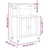 vidaXL Kuhinjski voziček MONZA 60x40x90 cm trdna borovina | Shoptok.si