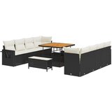 vidaXL 11 delni vrtni sofa set s blazinami Črn poli ratan, 3 delni vrtni jedilni set s blazinami Črn poli ratan Cene
