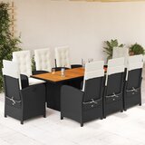vidaXL 9-dijelni vrtni blagovaonski set s jastucima crni od poliratana | shoptok.hr