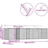  Kavez za psa s krovom Srebrna 800 x 200 x 256 cm Čelik i PE | shoptok.hr