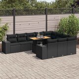 vidaXL 10-dijelni set vrtnih sofa s jastucima crni poliratana bagrem | shoptok.hr