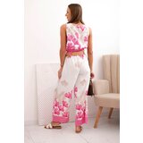 Kesi Włoski Women's viscose set top and pants with leaf print pink | Shoptok.si