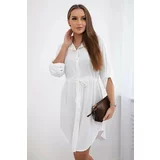 Kesi Dress with button fastening and fastening at the waist ecru