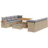  11-delni set vrtnih kavčev z blazinami bež poli ratan akacija | Shoptok.si