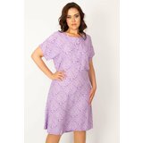 Şans Women's Plus Size Lilac Woven Viscose Fabric Front Pat Buttoned Waist Belted Dress Cene