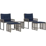  Set vanjskog namještaja s jastukom 5 pcs Siva i mornarsko plava - siva i modra 2x pojedinačna stolica + 2x bar stolica + 1x stol | shoptok.hr