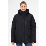 River Club Women's Black Fleece Water And Windproof Hooded Winter Thick Coat & Parka