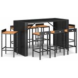  9-dijelni vrtni barski set crni od poliratana i drva bagrema | shoptok.hr