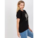 Fashion Hunters Black plus size cotton t-shirt with a round neckline | shoptok.hr