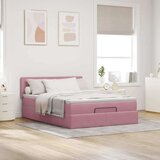  Otomanska postelja z vzmetnico & LEDs roza 140x200cm žamet | Shoptok.si