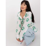 Fashion Hunters Ecru-Green Women's Oversized Patterned Shirt Cene