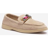 Resti Eco suede light brown women's moccasins with decorative crystals Nellens- Footwear | Shoptok.si