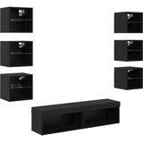 TV ormar S LED lampica s ladicama Zidne 8 pcs Crni hrast Stakl | Eponuda.ba