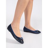 Shelvt Blue shiny ballerinas with bow Cene