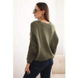 Kesi Włoski Women's sweater with a V-neck and buttons khaki | shoptok.hr