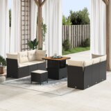 vidaXL 9-delna vrtna sedežna garnitura z blazinami Črn poli ratan Acacia | Shoptok.si