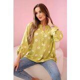 Kesi Włoski Linen Women's Blouse with Floral Pattern, Long Sleeves, and Buttons kiwi | Shoptok.si