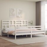 Maison Chic Posteljni okvir - Dvoposteljna postelja - Zakonska postelja z vzglavjem bel 200x200 cm trden les-J5781, (21775726) | Shoptok.si