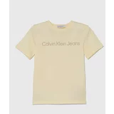 Calvin Klein Jeans Otroška bombažna kratka majica bež barva, IU0IU00599
