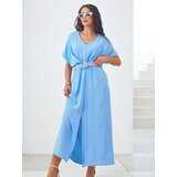Resti Women's midi dress with short sleeves, V-neck, and a slit in the middle | shoptok.hr
