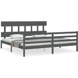 The Living Store Posteljni okvir z vzglavjem siv 200x200 cm trden les - Posteljni Okvir, (21526678) | Shoptok.si