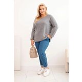Kesi Włoski Plus size women's sweater with a boat neckline gray | Shoptok.si