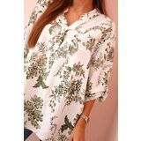 Kesi Włoski Women's V-neck shirt with a floral pattern khaki | Shoptok.si