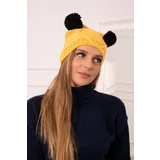Kesi Cap with fleece 2 pompoms K291 yellow